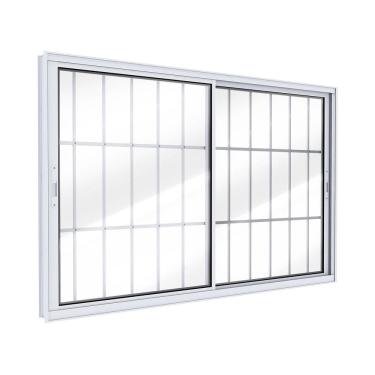 Imagem de Janela de Alumínio de Correr Lateral 2 Folhas Móveis com Grade 100x150cm Lucasa Ideale Branco