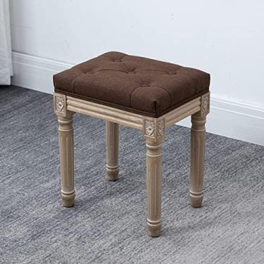 Imagem de Banqueta de madeira rústica, banco de jantar estofado francês, banco tufado para quarto vintage, banco acolchoado para pés otomano para quarto de estar, quarto, café, 40 x 30 x 46 cm (16 x 12 x 18