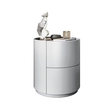 Imagem de Mesa de cabeceira redonda com envoltório de couro de microfibra, mesa de cabeceira luxuosa com 2 gavetas de madeira maciça, mesa lateral moderna móveis de cabeceira (cor: cinza claro) (cinza claro)