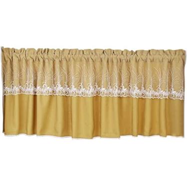 Imagem de LIFOND Cortina curta de cozinha cortina curta blackout para quarto, estilo country renda café cortina haste bolso metade para banheiro estante guarda-roupa 1 painel, amarelo, 200 cm * 50 cm cortina