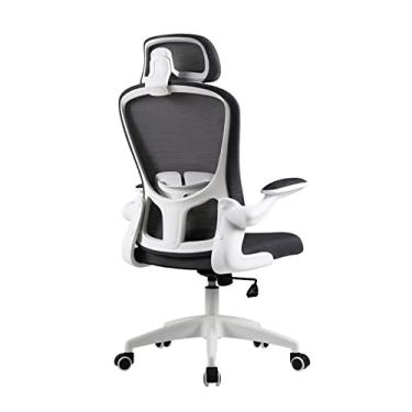 Imagem de Mesa ergonômica, escritório doméstico giratório com encosto alto com apoio de braço dobrável de 90° e suporte lombar, executivo de tarefas de altura ajustável para sala de aula, escritório, rolamento