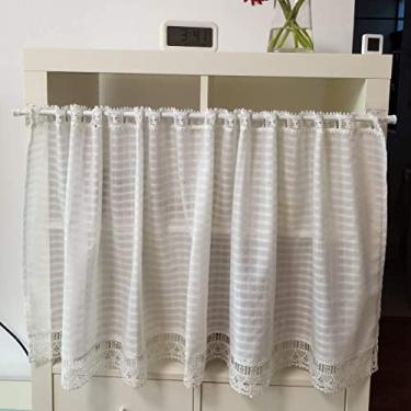 Imagem de LUOFDCLDDD Curtain, Cafe Curtain Valance, Square Lattice Shorts Curtains Draperies, Shier Half Curtain For Kitchen Bathroom/White/W* H, 150 x 60 cm