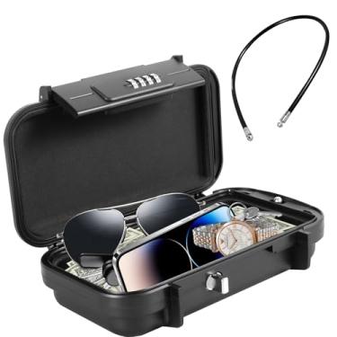 Imagem de Cofre portátil seguro para viagem com 4 combinações digitais à prova d'água capa de segurança com corda de arame removível para casa, escritório, hotel, carros, viagens