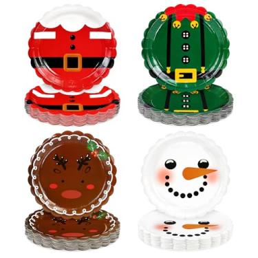 Imagem de Mulbozy 100 peças de pratos de papel de Natal descartáveis 23 cm, conjunto de pratos espessos de Papai Noel, jantar de Natal, sobremesa, pratos recortados para suprimentos de festas de fim de ano