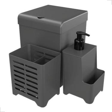 Imagem de Lixeira Kit Pia 3 Peças Porta Talher e Dispenser detergente Sabão Cozi