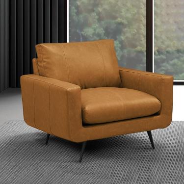 Imagem de Poltrona Decorativa Paloma Sala de Estar Pés em Aço Couro Caramelo Manchado G88 - Gran Belo