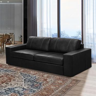 Imagem de Sofá Decorativo Agatha 2 Lugares Sala de estar 150cm Pés em Madeira Couro Preto G88 - Gran Belo