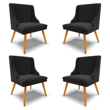 Imagem de Kit 4 Cadeiras Decorativas Sala de Jantar Pés Palito de Madeira Firenze Suede Preto/Natural G19 - Gran Belo