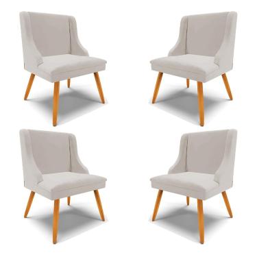 Imagem de Kit 4 Cadeiras Decorativas Sala de Jantar Pés Palito de Madeira Firenze Veludo Cinza/Natural G19 - Gran Belo