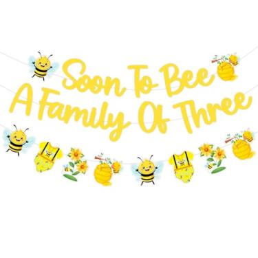 Imagem de Bee Themed Baby Shower Banner Decorations Soon to Bee A Family Of Three Banner Garland Honey Gender Reveal Party Decorations