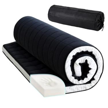 Imagem de Tiita Colchão japonês, colchão futon espesso de 10 cm com bolsa de armazenamento e 2 tiras, tapete de tatame para dormir tamanho solteiro para adultos, preto