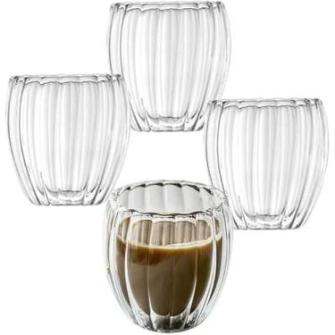 Imagem de Conjunto de Copos de Vidro 4 Duplo Design Canelado para Café e Bebidas Quentes ou Frias 80ml PREMIUM