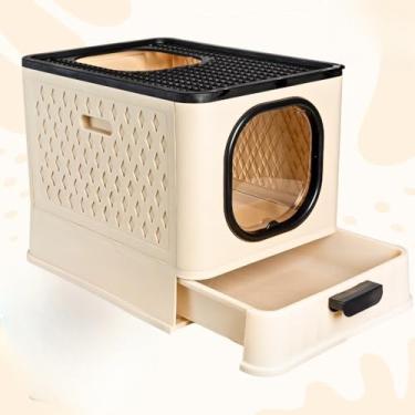 Imagem de Caixa de Areia Fechada Luxo para Gatos - Banheiro Pet com Porta Transparente, Gaveta e 2 Comedouros(SB LUXO - NUDE)