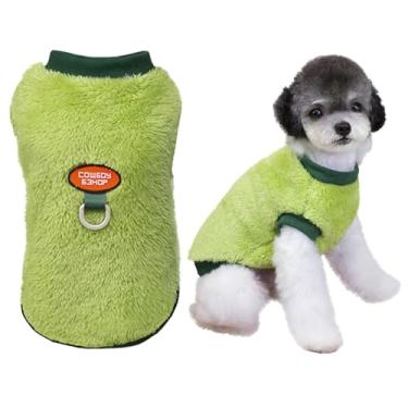 Imagem de Izefia Suéter de cachorro roupas roupas de lã de lã com alça de coleira inverno quente moletom macio pijama fofo padrão caubói colete suéter para cães pequenos gato médio verde XGG