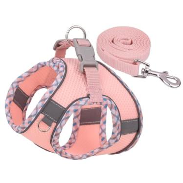 Imagem de Conjunto de coleira e coleira para cães, sem puxão, ajustável, refletivo para cães pequenos e médios, peitoral para caminhada fácil de caminhar, treinamento para cães pequenos, gatos (rosa, PP)