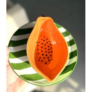Imagem de Bowl Mamão em Cerâmica 290ml, Design Artesanal, Pintado à Mão, 6cm x 10cm, Decorativo para Servir