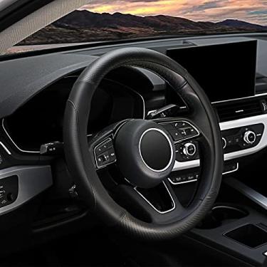 Imagem de YHONGJT Capa de volante de carro de couro de microfibra macia, ajuste universal de 38 cm para mulheres e meninas, veículos adequados, sedans, SUVS, vans, caminhões - preta