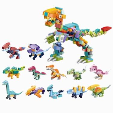 Imagem de Kit de Blocos de Montar 12 em 1 Dinossauros ou Animais Coloridos Brinquedo Educativo de Construção Conjunto com Múltiplas Combinações (Dinossauros)