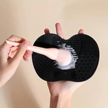 Imagem de Almofada de silicone para esfregar maçã com ventosa de silicone, ferramenta de beleza, escova de maquiagem, almofada de limpeza rosa