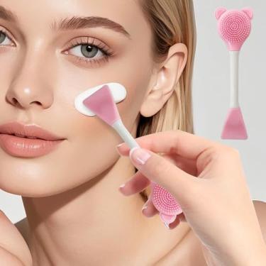 Imagem de Escova facial esfoliante de cabeça dupla de silicone com aplicador de máscara para limpeza de poros e cuidados com a pele