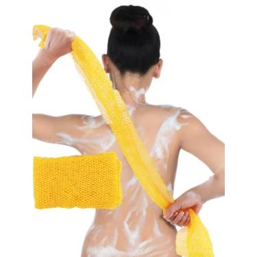 Imagem de 1 esponja de rede esfoliante africana – esfregão corporal de banho e chuveiro para limpeza profunda, remoção de pele morta – Bucha de malha reutilizável para uso diário de homens e mulheres, amarelo