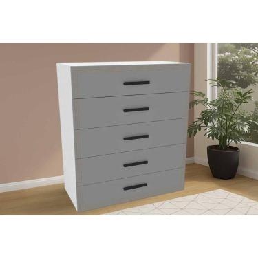 Imagem de Cômoda Solteiro Valência C- 5 Gavetas Branco-cinza - Politorno