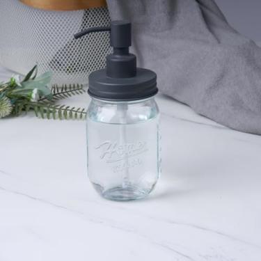 Imagem de Dispensador de sabão líquido Mason Jar com bomba de aço inoxidável à prova de ferrugem, recarregável, reutilizável, dispensador de loção de vidro para banheiro e cozinha, desinfetante para as mãos