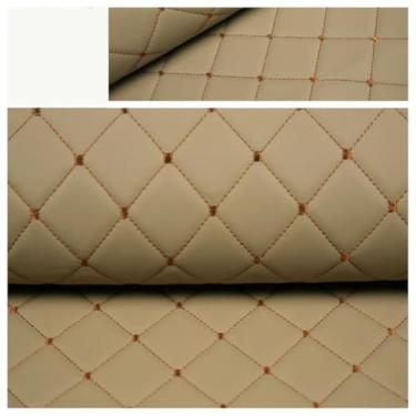 Imagem de Tecido de couro acolchoado de vinil tecido de couro sintético padrão de diamante com espuma para capa de assento de carros, cabeceiras de estofamento de móveis 140 cm 55,1" (bege, 1,4 x 6 m)
