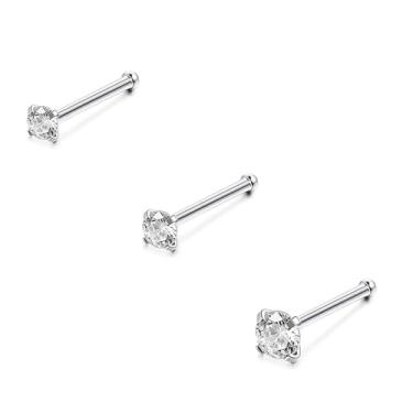 Imagem de Piercing de nariz hipoalergênico 20G, aço cirúrgico 316L, saca-rolhas retas em forma de L com zircônia cúbica de 1,5 a 3 mm para pele sensível, 1.5/2.0/3.0mm, Aço inoxidável, metal, Sem Pedra Preciosa