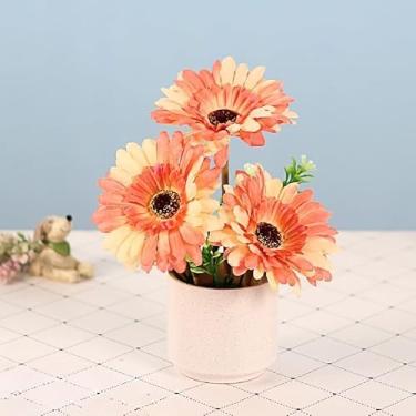 Imagem de 23 cm, ramo de flores artificiais, gerbera, ramo de girassol, decoração de jardim, casamento, Natal, festival, artigos de festa, decoração de casa (laranja)