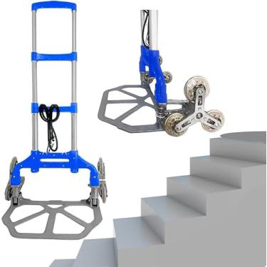 Imagem de Carrinho sobe escada dobrável de alumínio com Tripla Rodinha, Ideal para Subir Escadas e Obstáculos sem Esforço. Capacidade de 90 kg, com Transporte Ágil e Prático
