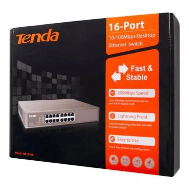 Imagem de Hub Switch 16 Portas Ethernet 10/100Mbps Rack Tenda Tef1016D