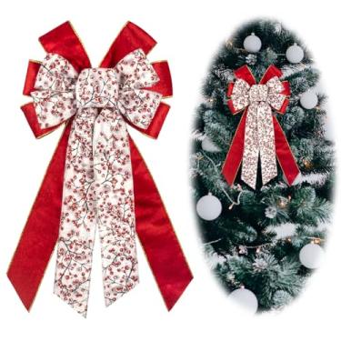 Imagem de Blinket Grande laço de guirlanda de Natal, fio dourado de veludo vermelho - Luxuoso laço de fita de Natal de azevinho para grinalda, decoração de topo de árvore de Natal para festa de Natal, decoração