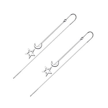 Imagem de 1 par de passadores de estrela e lua para mulheres, corrente elegante, pendente, design de estrela, presente para adolescentes e meninas, 8.5x0.2CM, Plástico, Sem pedra preciosa