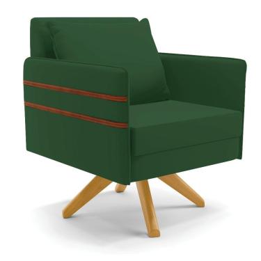 Imagem de Poltrona Giratória Mari Veludo Verde Base De Madeira Ma30