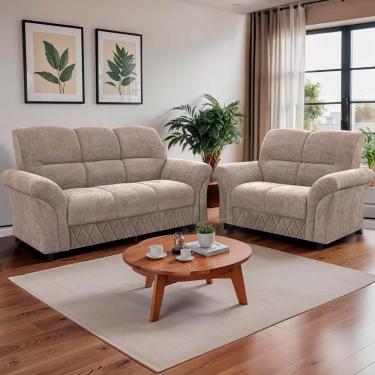 Imagem de Sofá 3 E 2 Lugares Cama Inbox Mourato Revestidos Em Bouclé Bege Claro