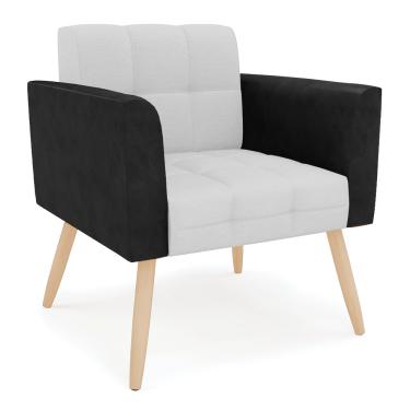 Imagem de Poltrona Pés Palito Natural Elisa Preto/Linho Cinza A05 D03 - D?Rossi