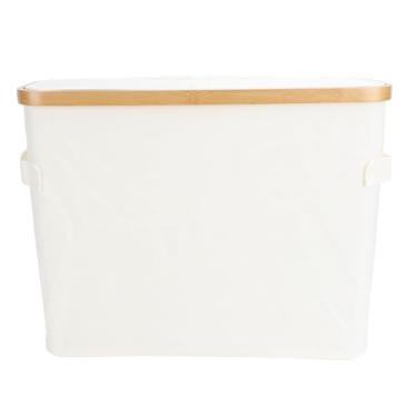 Imagem de Organizador de cesta de armazenamento de papel higiênico dobrável, à prova de poeira, suporte de papel higiênico para banheiro com tampa para armazenamento de banheiro feito de (Bege)