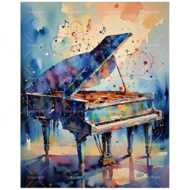 Imagem de Kit de pintura musical criativa por números para adultos – Piano de cauda colorido DIY com notas pintura em tela 40,6 x 50 cm, conjunto de tinta acrílica, adequado para iniciantes, arte para decoração