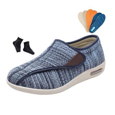 Imagem de Chinelos Diabéticos Homem, Calçado Masculino Ajustável Para Pés Inchados Confortável Para Caminhar Calçado Diabéticos, Chinelos Ortopédicos Ajustáveis ​​de Fácil Fecho, Para Avô Avó(Blue,40 EU)