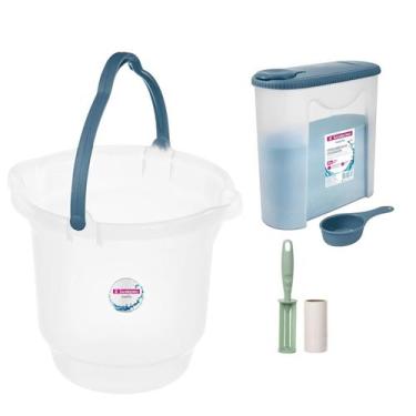 Imagem de Kit Balde Plástico 12 Litros Porta Sabão Em Pó 1Kg Com Dosador Rolo Ad
