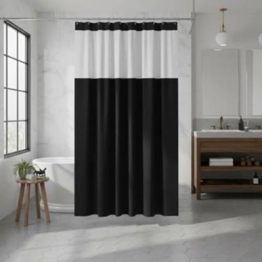 Imagem de Cortina de Box Banheiro Lisa, Impermeável, Antimofo, em Pvc e Com Visor transparente - Modelo Luxo (PRETO)