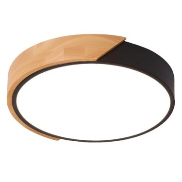 Imagem de Luminária Plafon LED Redonda, 41cm, Branco e Madeira, 25W, 3 Temperaturas de Cor, Montagem No Teto, Moderno, Iluminação Residencial, Bivolt