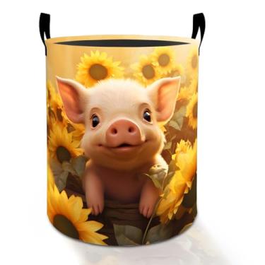Imagem de Cesto de roupa suja fofo com cara de porco para meninos, meninas, crianças, adultos, caixa de armazenamento de roupas Oxford, dobrável, impermeável, organizador de animais de fazenda para quarto