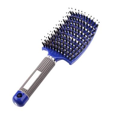 Imagem de Escova de cabelo de viagem feminina | Desembaraçadora compacta com cerdas de nylon para cabelos cacheados | Massagem no couro cabeludo para levar consigo, azul