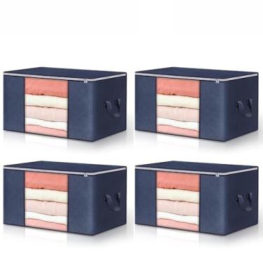 Imagem de KIT2~KIT10 Caixa Saco Organizador Grande Edredom Cobertor Casaco Guarda Roupa Ecológico Anti-Poeira Umidade Multiuso(4PCS-84L-Azul)