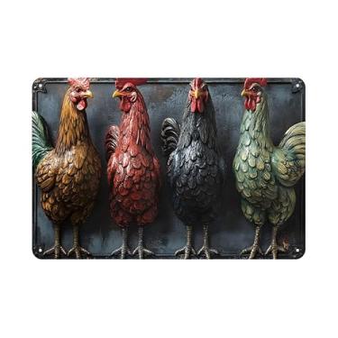 Imagem de Letnspk Vintage Retro Funny Chicken Tin Sign Chicken Coop Metal Poster Gifts Room Decoration Farm Wall Art Decor for Outdoor Home Fence Kitchen Quarto, 20 × 30 cm