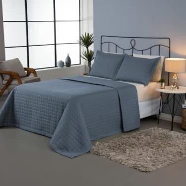 Imagem de Kit 3 Pçs Cobre Leito Casal Padrao Copacabana Matelado Percal 300 Fios Azul