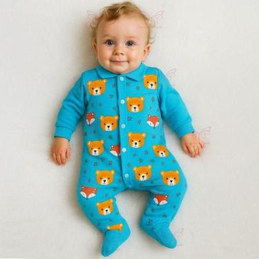 Imagem de Macacão Manga Longa Vira Pé Bebê Menino  Estampa Ursinho e Raposa RN a