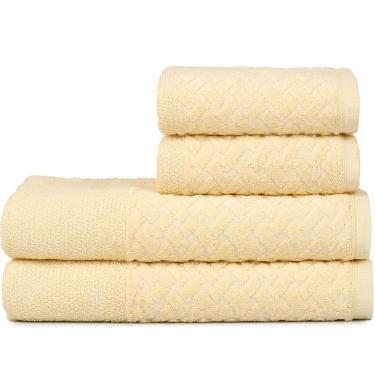 Imagem de Jogo De Toalhas 4 Pçs Banho E Rosto Finesse 380g-m² 100% Algodão Atlântica Amarelo Citrino